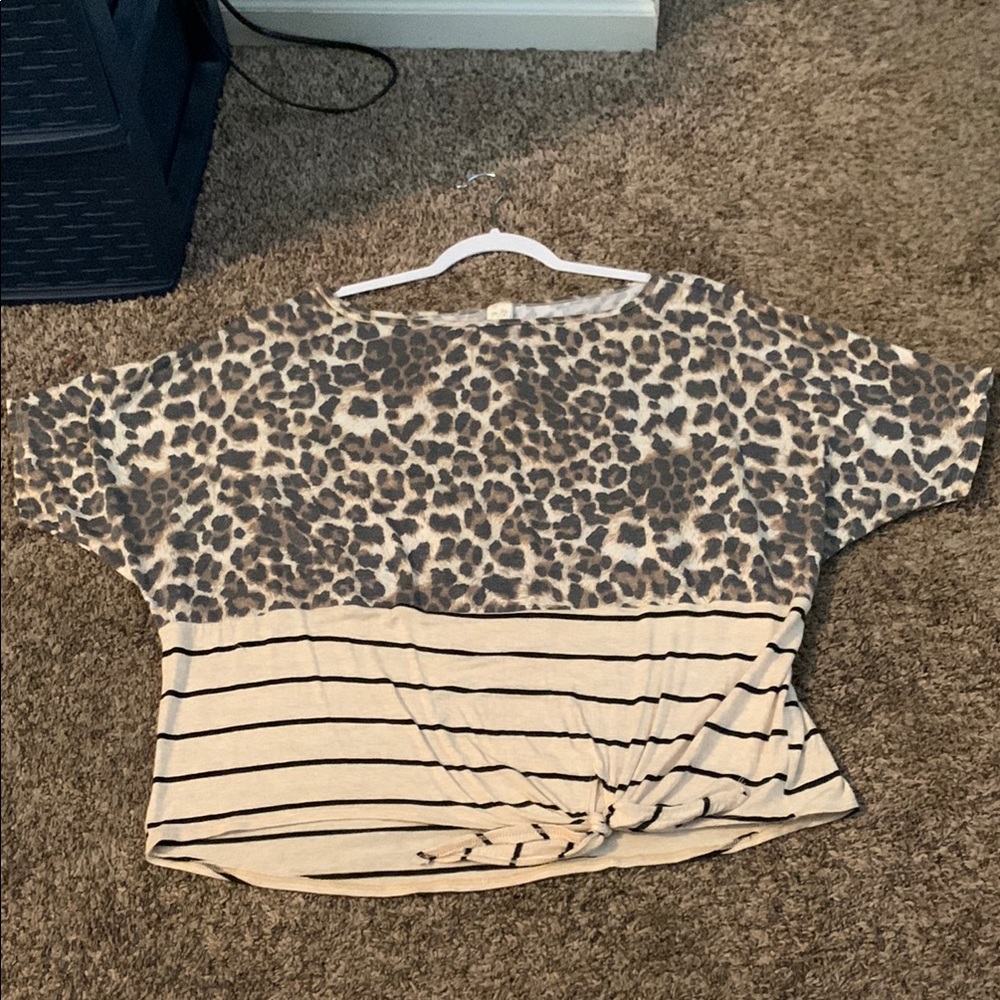 7Th Ray Leopard Print and Striped Women's Top Size X-Large